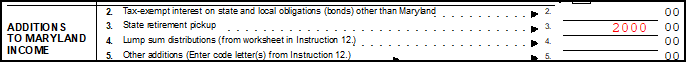 Image of "state retirement pickup" line on MD Form 502.